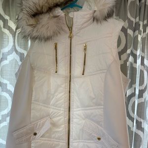 Michael Kors white vest with fur hood